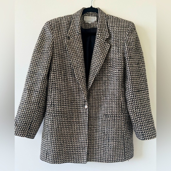 Vintage Emily Rutenburg Houndstooth 100% Handwoven Silk Single Breasted Blazer S - Picture 1 of 13